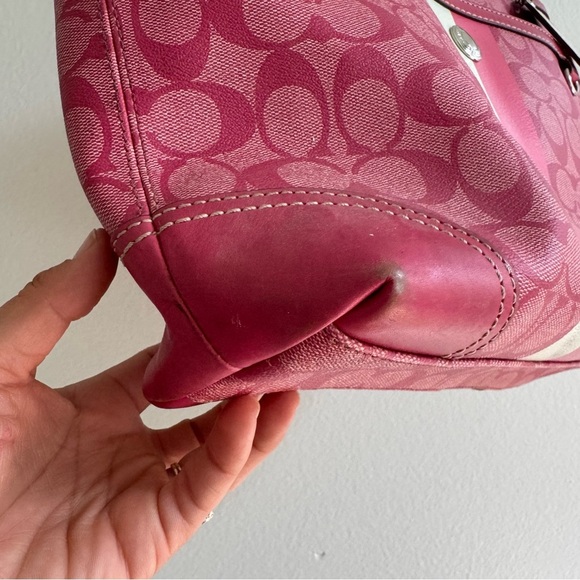 Coach Y2K Chelsea Heritage Stripe Tote Pink/White Genuine - Picture 7 of 15